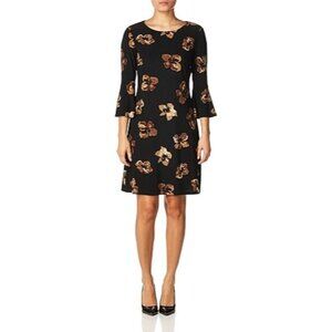 Tommy Hilfiger Floral Print Mini Dress Pullover Round Neck Black Size 6